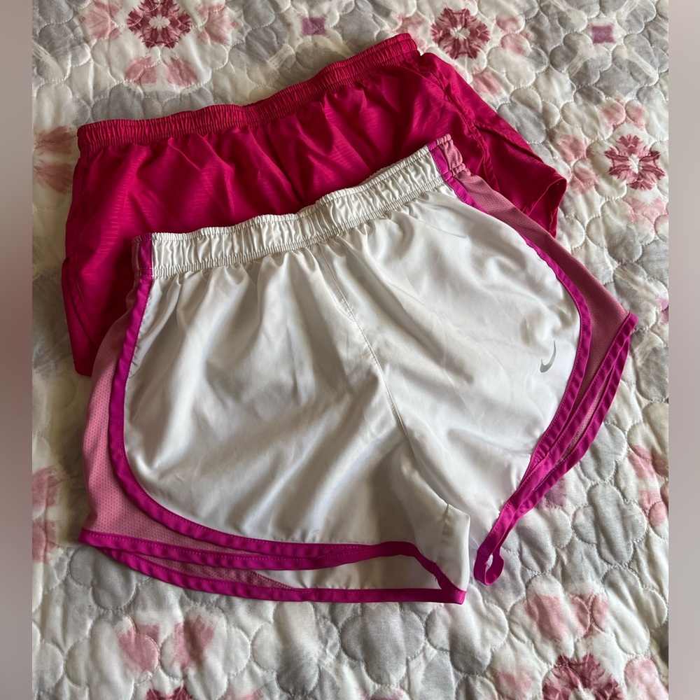 Bundle of 2 Pair- Nike Dri-Fit Running Shorts Fuchsia & White/Pink Women’s Small - Picture 2 of 16